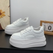 休闲板鞋 小个子增高6CM厚底松糕鞋 真皮小白鞋 时尚 女2026春季 新款