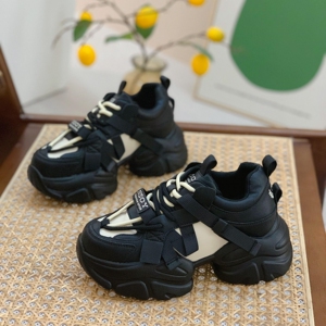 显脚小真皮老爹鞋女ins2023年秋冬新款小个子厚底增高运动休闲鞋