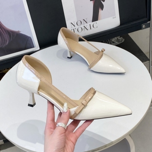 法式气质尖头细跟凉鞋女2026春夏新款配裙子浅口漆皮轻熟风高跟鞋