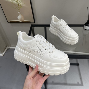 简约百搭轻便休闲板鞋 6CM真皮松糕鞋 小个子增高女鞋 新款 2025秋季