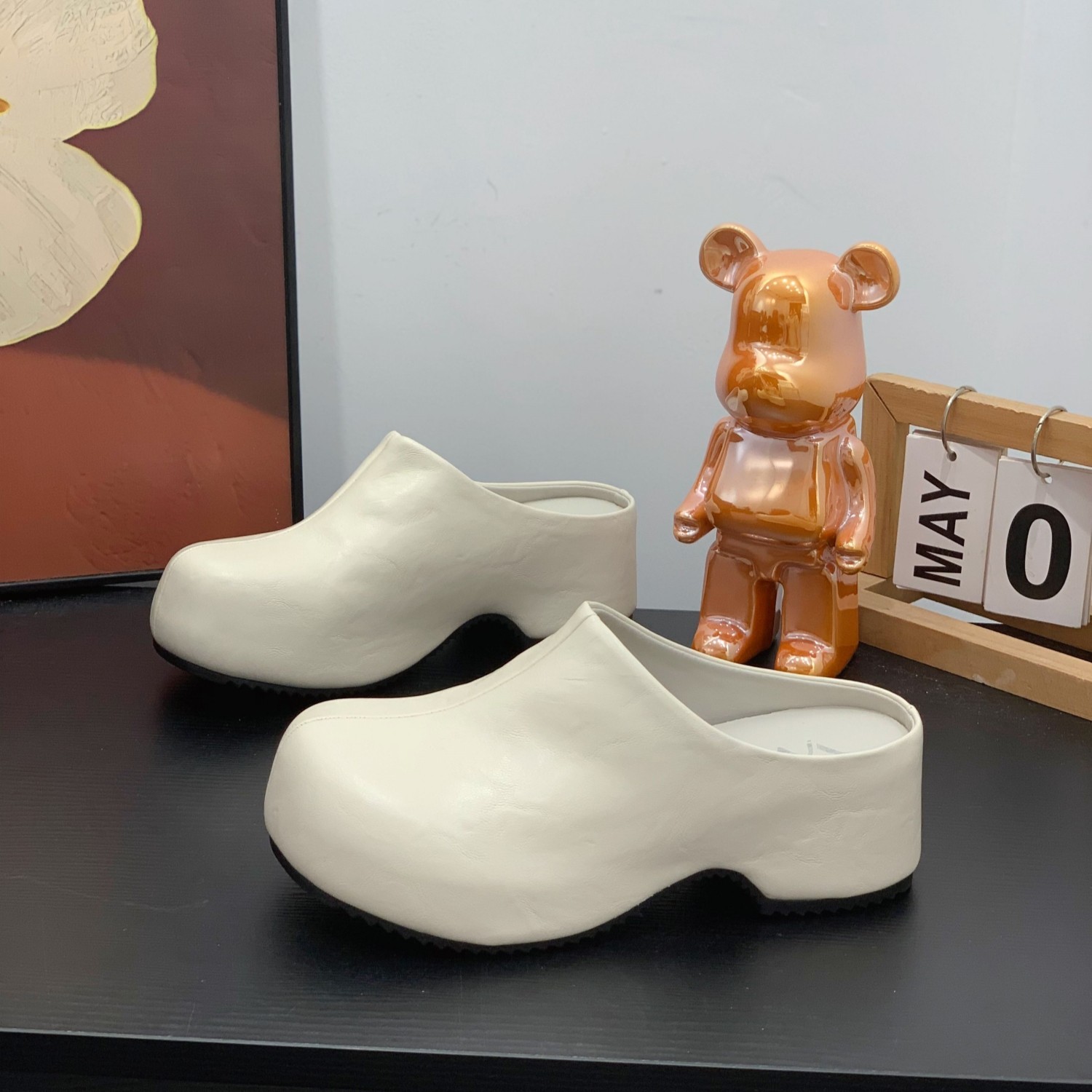 爆款内增高包头半拖鞋小个子女2026春夏新款增高显瘦无后跟勃肯鞋