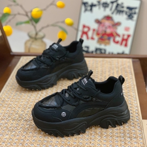 松糕厚底老爹鞋女2023秋冬新款真皮显脚小运动鞋小个子增高休闲鞋