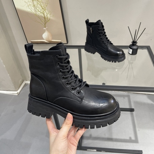 2025秋冬超火系带马丁靴女粗跟侧拉链英伦风复古百搭炸街机车短靴