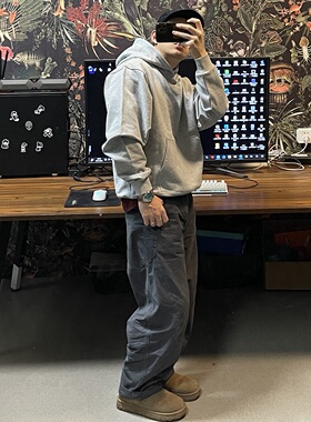 bboy 510克 嘻哈加厚美式帽衫超厚old school短宽款纯色连帽卫衣