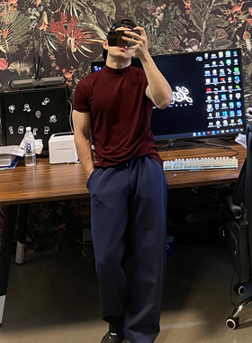 正肩健身紧身 280克小领口合身打底popping纯色嘻哈重磅打底短袖t