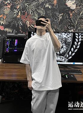 bboy 250克 速干棉 嘻哈hiphop复古纯色t恤 西海岸小领口纯色短袖