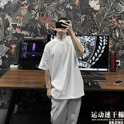 bboy 250克 速干棉 嘻哈hiphop复古纯色t恤 西海岸小领口纯色短袖