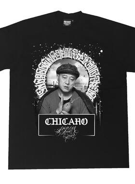 bboy宽松chicano街头old school重磅奇卡诺街舞美式小领口短袖T恤