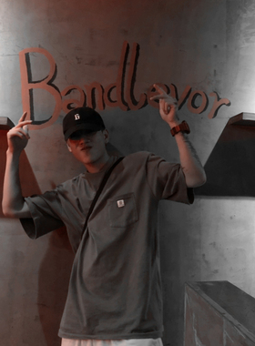 欧美嘻哈街头hiphop口袋带兜大码宽松重磅加厚纯棉小领口短袖t