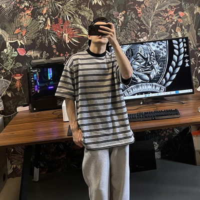 BBOY复古条纹小领口短袖