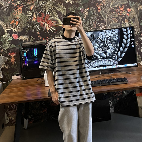 BBOY复古条纹小领口短袖