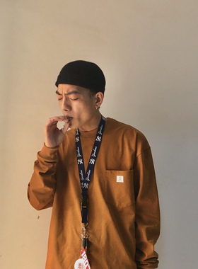 bboy嘻哈大码popping宽松old school简约加兜口袋重磅加厚长袖t