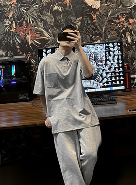 嘻哈 255克  bboy 宽松 hiphop翻领短袖t恤 复古西海岸polo衫