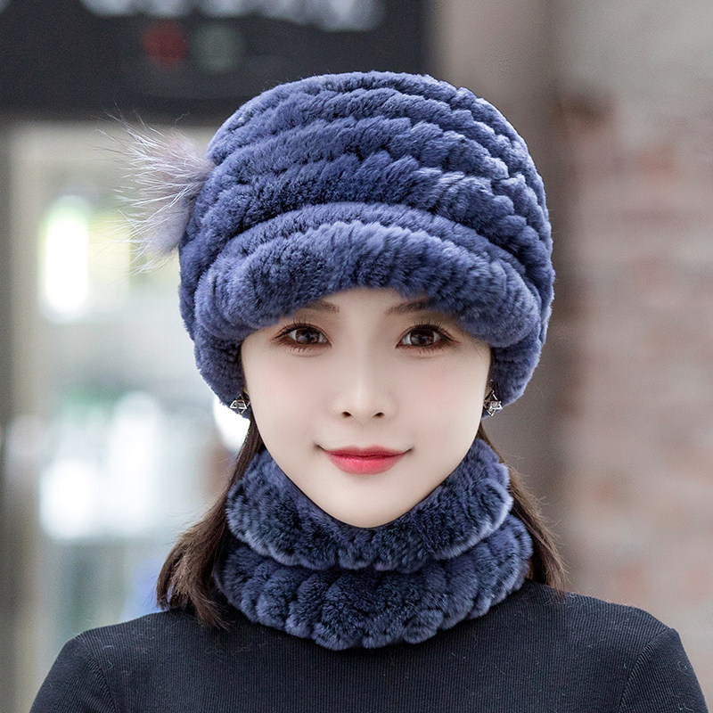 帽子女秋冬季保暖獭兔毛鸭舌帽中老年皮草帽子百搭妈妈帽围巾套装