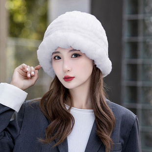 新款獭兔毛渔夫帽女秋冬季保暖加厚皮草毛毛帽子韩版百搭显脸小