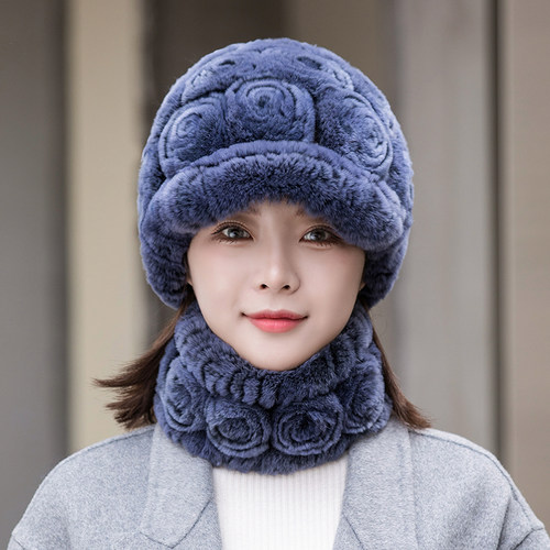 獭兔毛帽子女秋冬季保暖百搭皮草鸭舌帽时尚洋气中老年妈妈护耳帽