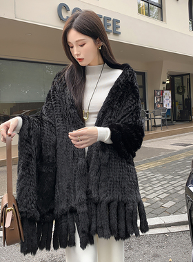 冬季兔毛双面流苏披肩围巾保暖