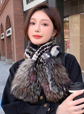 秋冬保暖双面獭兔毛围巾