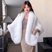 兔毛披肩皮草外套女秋冬季 保暖时尚 名媛气质风狐狸毛毛领披风斗篷