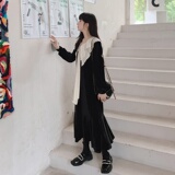 黑色复古丝绒连衣裙女2024秋季新款设计感小众赫本风长袖鱼尾长裙，女装连衣裙，浙宝088