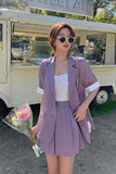 2023年夏季新款复古chic网红炸街薄款紫色西装短裤职业两件套装女，女装套装/套裙，浙宝088