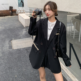 黑色西装套装女2025年春秋新款休闲显瘦韩版西服外套套装两件套潮，女装套装/套裙，浙宝088