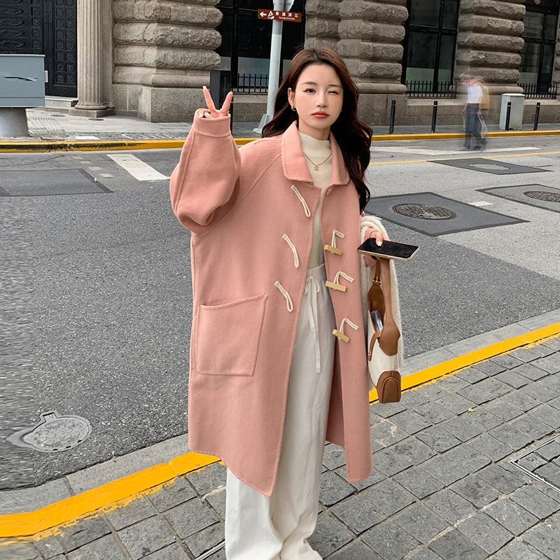 现货M220P275K4182022牛角扣双面毛呢外套中长款大衣,女装毛呢外套,浙宝088