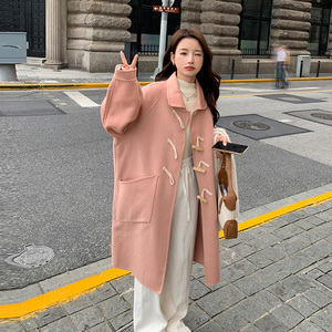 现货M220P275K418  2022牛角扣双面毛呢外套中长款大衣图片