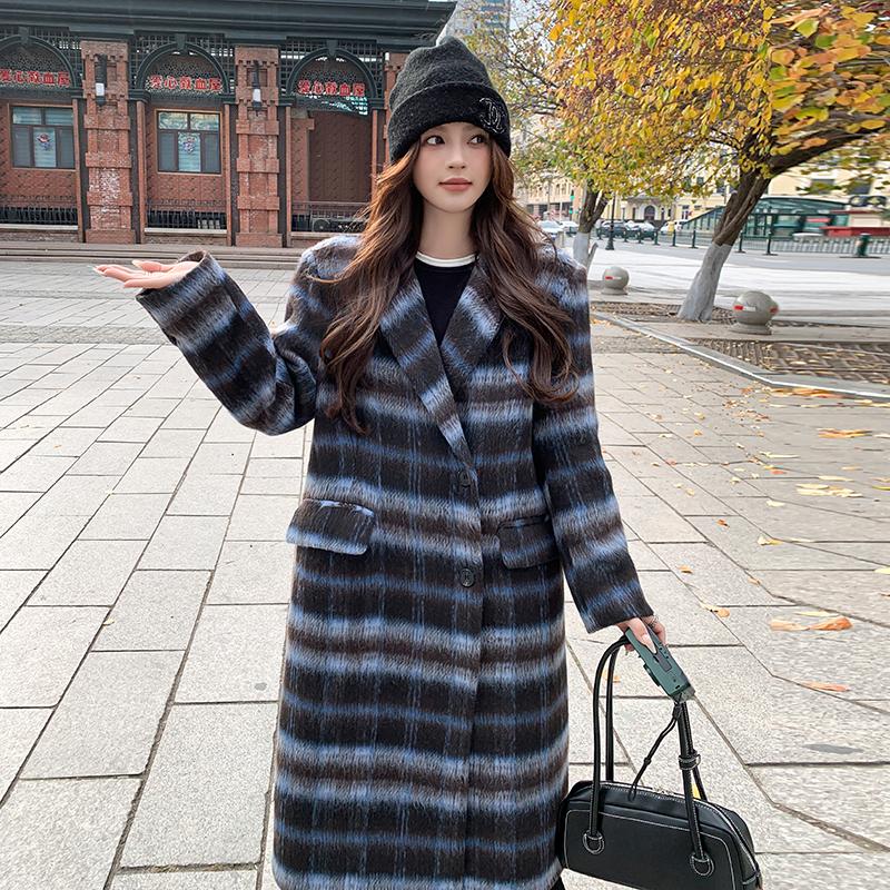 现货M859P175K2682024冬装加棉格子单排扣中长款毛呢外套,女装毛呢外套,浙宝088