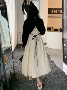 韩版时尚复古甜美气质连衣裙女款宽松显瘦2025春秋新款撞色拼接裙