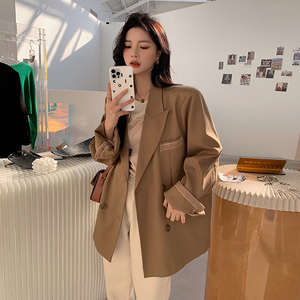 卡其色免烫高级感西装外套女2025年春秋新款时髦炸街小西服上衣图片
