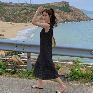 出货无差价M618P75K138 2024夏装直筒高品质无袖中长款连衣裙图片