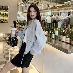 灰色立领休闲宽松短外套女2023秋季新款韩版学院风小个子炸街上衣图片