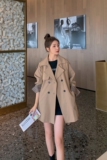 X981P125K188现货2022春秋小个子宽松短风衣袖子撞色收腰外套，女装风衣，浙宝088