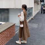 春装法式咖色假两件连衣裙女早春秋2025年新款小众设计感气质长裙，女装连衣裙，浙宝088
