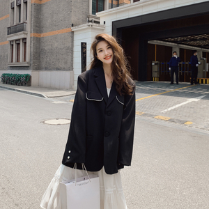 韩版宽松西装外套女春秋2025年新款气质简约时尚休闲黑色西服炸街