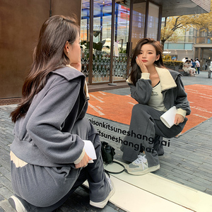 现货M752 P175K228卫衣外套撞色假两件上衣裙子两件套装女2色图片