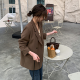 韩版流行咖色小西装外套女春秋2025新款春装时尚气质宽松西服上衣，女装西装，浙宝088