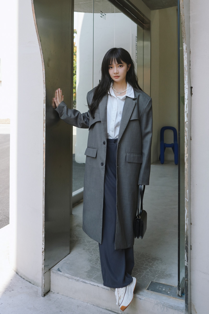 现货M157P145K1992022新款小西装过膝超长款单排扣外套2色,女装西装,浙宝088
