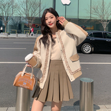 高级气质感白色拼接小香风短外套女春秋超火好看高级小众夹克上衣，女装短外套，浙宝088