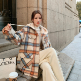 出货M203P180K2682022冬装新款连帽格子毛呢小西装外套，女装毛呢外套，浙宝088