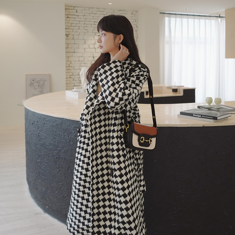 出货中M215P175K2682022冬装新款千鸟格撞色大衣毛呢外套,女装毛呢外套,浙宝088