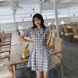 现货现货X215P85K1382021夏季新款格子蝴蝶结西装领连衣裙，女装连衣裙，浙宝088