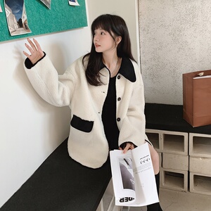 出货M171P185K268 冬新款皮毛一体羊羔毛两面穿外套加厚大衣,女装毛呢外套,浙宝088