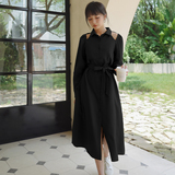 现货M126P115K1682024秋装新款露肩收腰单排扣连衣裙，女装连衣裙，浙宝088