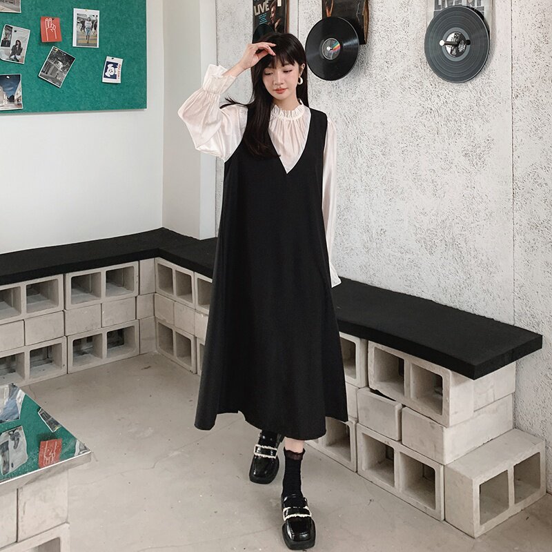 现货M157P115K1682024春秋装新款假两件拼接撞色连衣裙,女装连衣裙,浙宝088