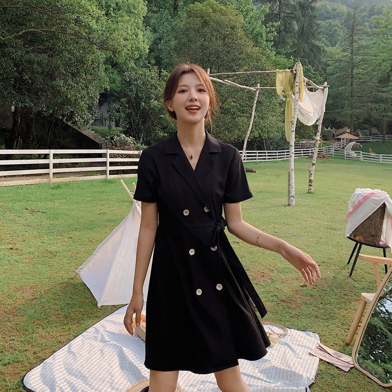 高级感炸街黑色连衣裙女春夏收腰显瘦2025年新款御姐轻熟风西装裙，女装连衣裙，浙宝088