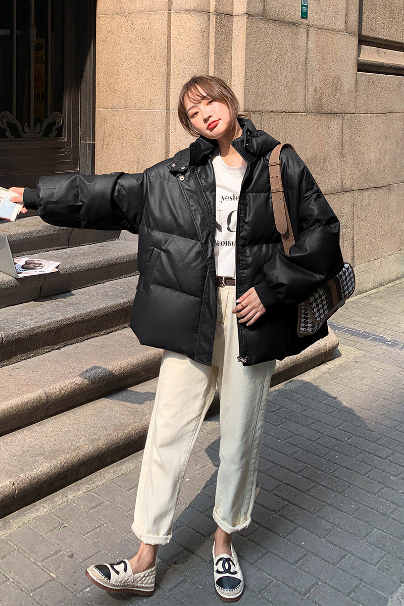 高级感PU皮短款羽绒棉服女冬2023年新款韩系小个子棉袄棉衣厚外套,女装棉衣/棉服,浙宝088
