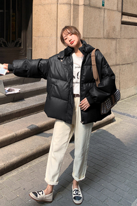 高级感PU皮短款羽绒棉服女冬2023年新款韩系小个子棉袄棉衣厚外套图片