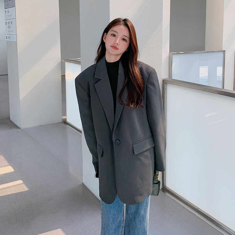 版型chao正!灰色西装外套女春秋免烫高级感百搭气质休闲西服，女装西装，浙宝088